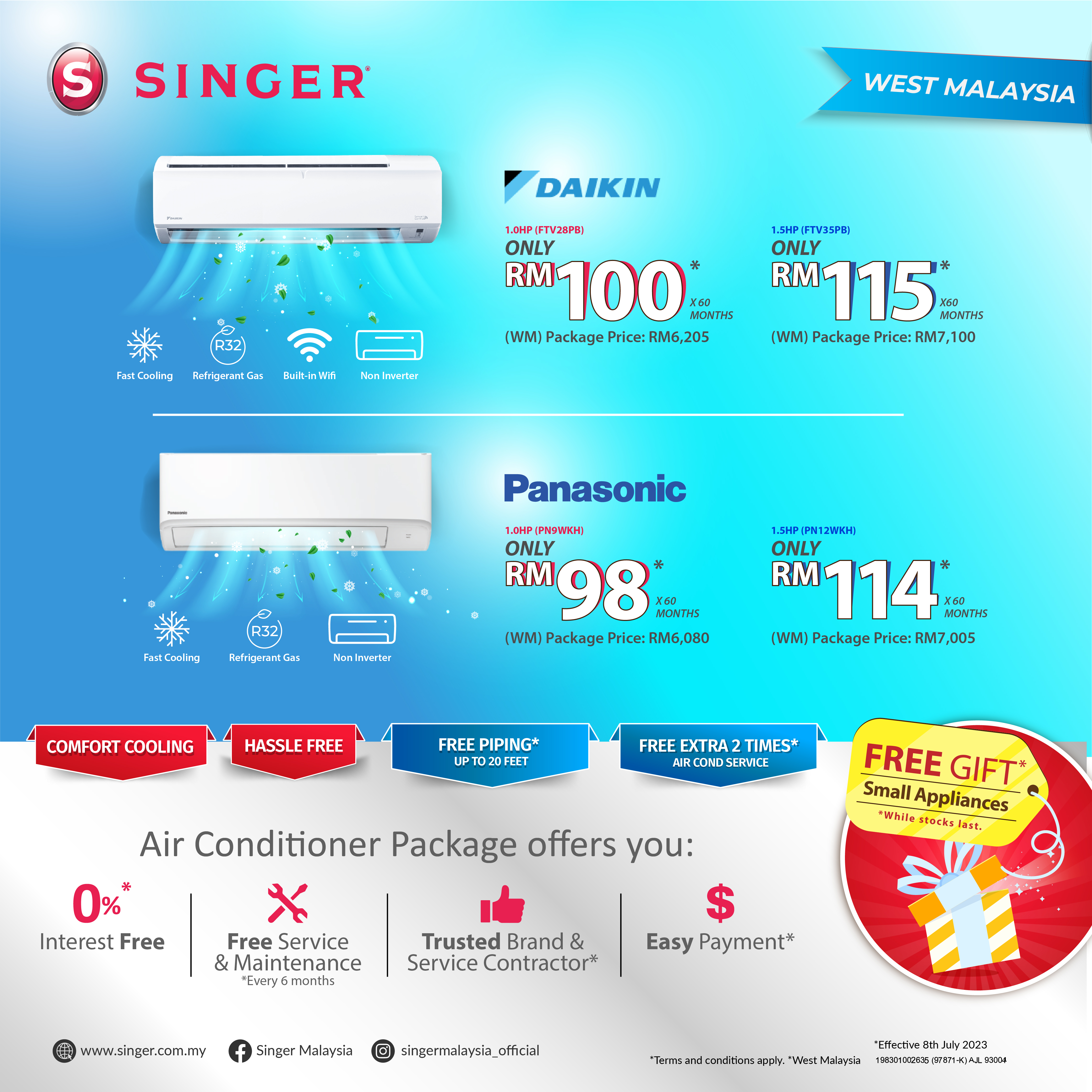 Stay cool and hassle free with a DAIKIN or PANASONIC air conditioner for your home.