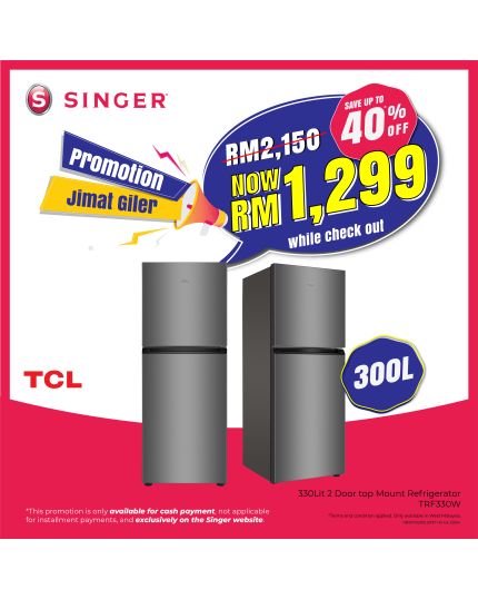  [PROMO] TCL 330Lit 2 Door top Mount Refrigerator(TRF330W)